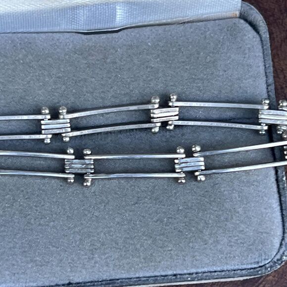 Vintage Silver Tennis Bracelet Gate Link Bracelet Vintage Modern Jewelry Gift - Picture 4 of 13
